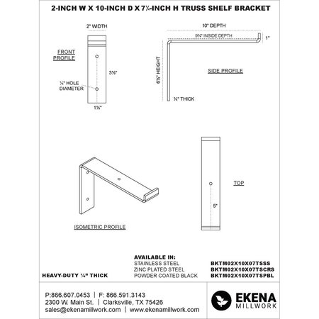 Ekena Millwork Steel Truss Shelf Bracket, White Primer 2"W x 10"D x 7 1/4"H BKTM02X10X07TSPWH